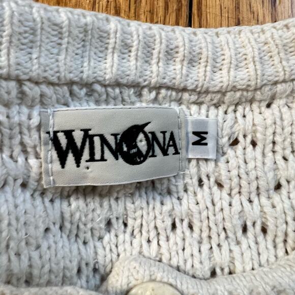 Vintage Winona Knits Sweater Women Medium Chunky Beige Crew Neck USA Made Floral - Picture 7 of 8